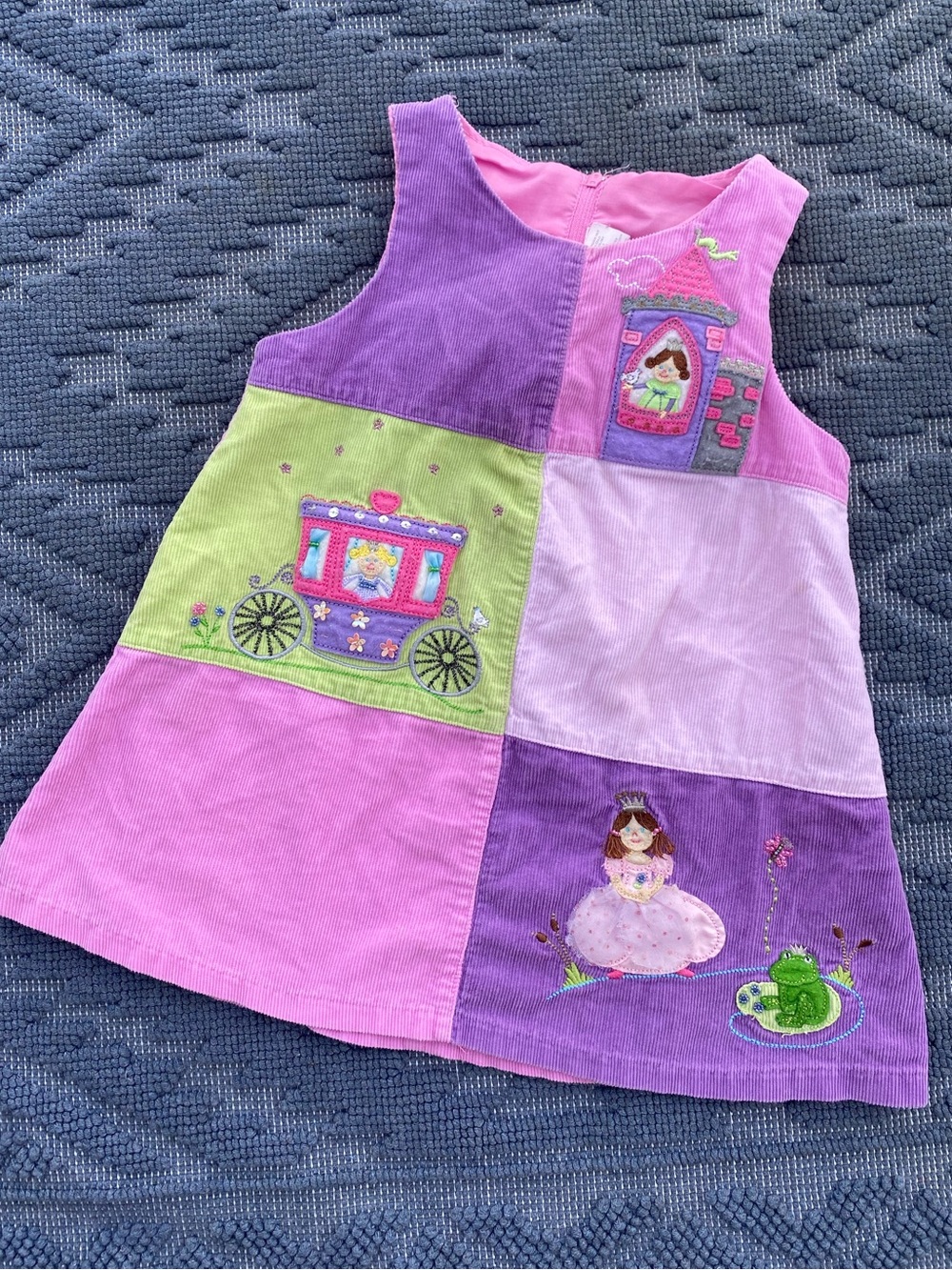 Vintage Whimsical Princess Corduroy Jumper Dress Color Block Castle Fairy 2t